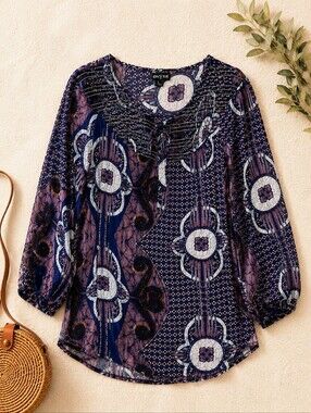 Onyx Blue Boho Peasant Blouse Sheer Festival Top L